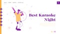 Happy Man Having Fun Singing at Karaoke Bar Website Landing Page. Male Character Have Party Performing Song