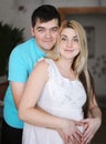 Happy man and his pregnant wife. Wife and husband. Parenthood and expecting baby Royalty Free Stock Photo