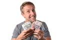 Happy man holding banknotes Royalty Free Stock Photo