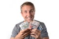 Happy man holding banknotes Royalty Free Stock Photo