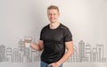 Happy man holding coffee cup sketch Royalty Free Stock Photo