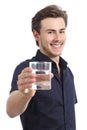 Happy man holding a glass with fresh water Royalty Free Stock Photo