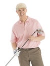 Happy Man Holding Golf Club Against White Background Royalty Free Stock Photo