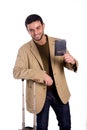 Happy man holding passport isolated on white background Royalty Free Stock Photo