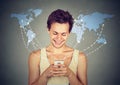 Happy man holding smartphone connected browsing internet Royalty Free Stock Photo