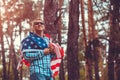 Happy man holding USA flag. Celebrating Independence Day of America. July 4th. Man having fun Royalty Free Stock Photo