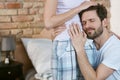 Happy man hugging pregnant wife Royalty Free Stock Photo