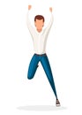 Happy man in jeans jumping. Cartoon character. No face design. Flat vector illustration isolated on white background Royalty Free Stock Photo