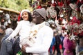 Happy man with joyful daughter Christmas fair Royalty Free Stock Photo