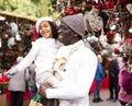 Happy man with joyful daughter Christmas fair Royalty Free Stock Photo