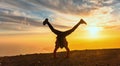 Happy man jumping for joy at sunset. Success, winner, happiness, ttavel concept Royalty Free Stock Photo