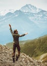 Happy Man jumping levitation in mountains Lifestyle Travel emotional Royalty Free Stock Photo