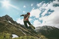 Happy Man jumping in mountains landscape Lifestyle Travel Royalty Free Stock Photo