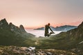 Happy man jumping outdoor Travel Lifestyle adventure concept Royalty Free Stock Photo