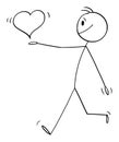 Happy Man or Lover Holding or Giving Big Heart of Love, Vector Cartoon Stick Figure Illustration Royalty Free Stock Photo