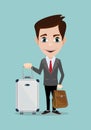 Happy man with luggage on background. A businessman with suitcases.