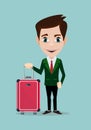 Happy man with luggage on background. A businessman with suitcases.