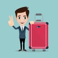Happy man with luggage on background. A businessman with suitcases.