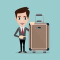 Happy man with luggage on background. A businessman with suitcases.