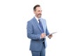 happy man making notes or signing contract on folder documents isolated on white, making notes. Royalty Free Stock Photo