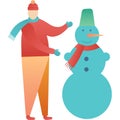 Happy man making snowman vector icon on white Royalty Free Stock Photo