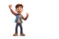 Happy man male person successful fists hands up 3d style cartoon character