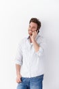 Happy man on mobile phone Royalty Free Stock Photo