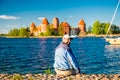 Happy man near castle Royalty Free Stock Photo