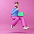 Happy man with phone and notebook, Online Shopping, 3d rendering