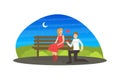 Happy Man Proposing Marriage to Beautiful Woman, Smiling Man Kneeling Down with Ring in Park at Night, Loving Couple on