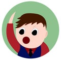 Happy man with a raised hand. Cartoon character with open mouth.Vector illustration in a flat style Royalty Free Stock Photo