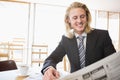 Happy man reading newspaper Royalty Free Stock Photo