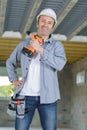 happy man ready to drill Royalty Free Stock Photo