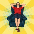 Happy Man Relaxing in Comfortable Chair. Pop Art