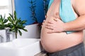 Funny fat man in the shower. Bath Royalty Free Stock Photo