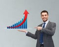 Happy man showing growth chart on palm of his hand Royalty Free Stock Photo