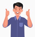 Happy man shows thumb up. Gesture cool.