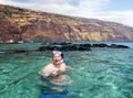 Happy man snorkeling