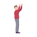 Happy Man Standing Raising Up Hands Cheering About Something Vector Illustration
