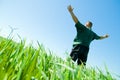 Happy man on the summer field Royalty Free Stock Photo