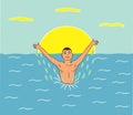 Happy man swimming in sea