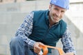 happy man with tape measure Royalty Free Stock Photo