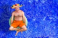 Happy man on vacation on conceptual background Royalty Free Stock Photo