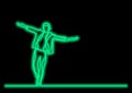Happy man walking - single line drawing with neon vector effect