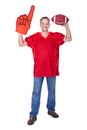 Happy Man Wearing Foam Finger Royalty Free Stock Photo