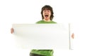 Happy man with white poster