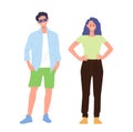 Happy man and woman cartoon characters wearing casual clothes for summer and warm weather set Royalty Free Stock Photo