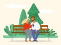 Lovers Sitting on Bench and Eating Grapes Vector