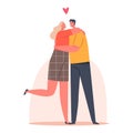 Happy Man and Woman Embracing and Hugging. Loving Couple Romantic Relations. Lovers Characters Dating, Love, Connection Royalty Free Stock Photo