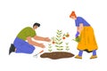 Happy Man and Woman Farmer Character Cultivating Tomato Crop Vector Illustration